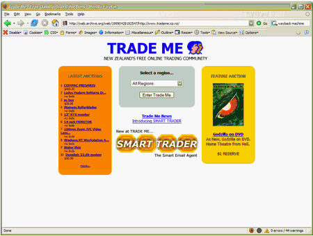 Trade Me Home Page Circa 1999